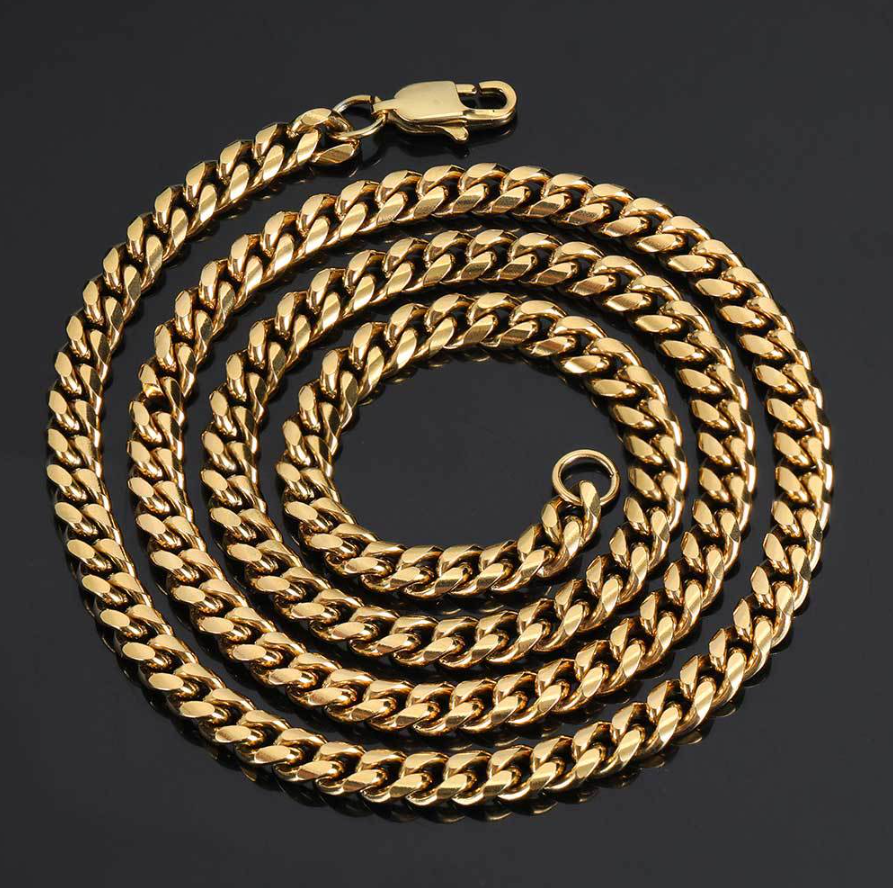 Men’s cuban link chain necklace square buckle titanium steel hip hop style