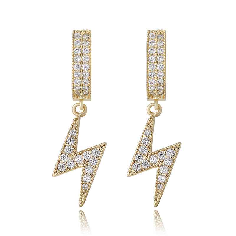 Lightning Bolt Stud Earrings – Full Cubic Zirconia Hip Hop Minimalist Unisex Jewelry