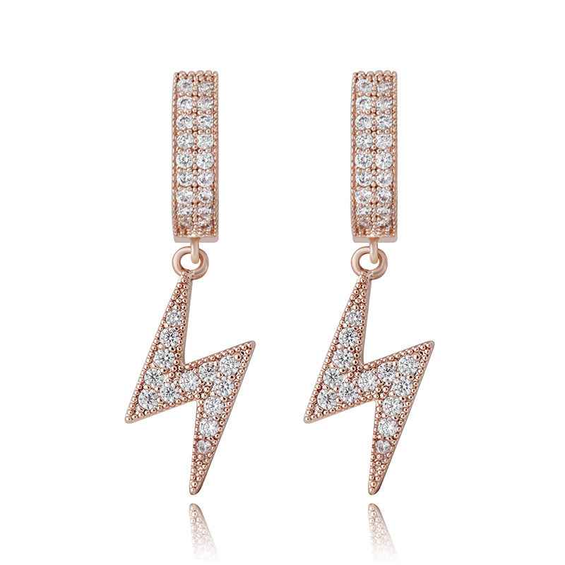 Lightning Bolt Stud Earrings – Full Cubic Zirconia Hip Hop Minimalist Unisex Jewelry