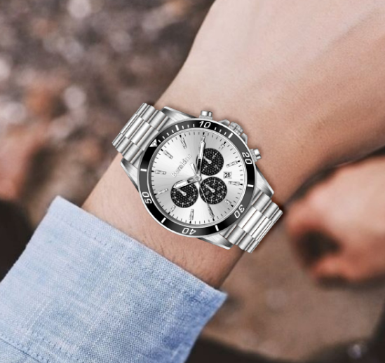 Mens hip hop style stainless steel waterproof quartz watch