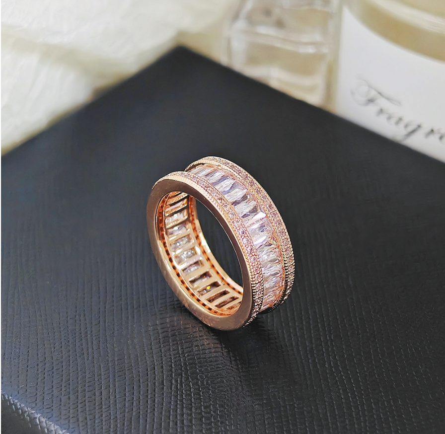 Hip hop full diamond ring electroplated minimalist luxury unisex