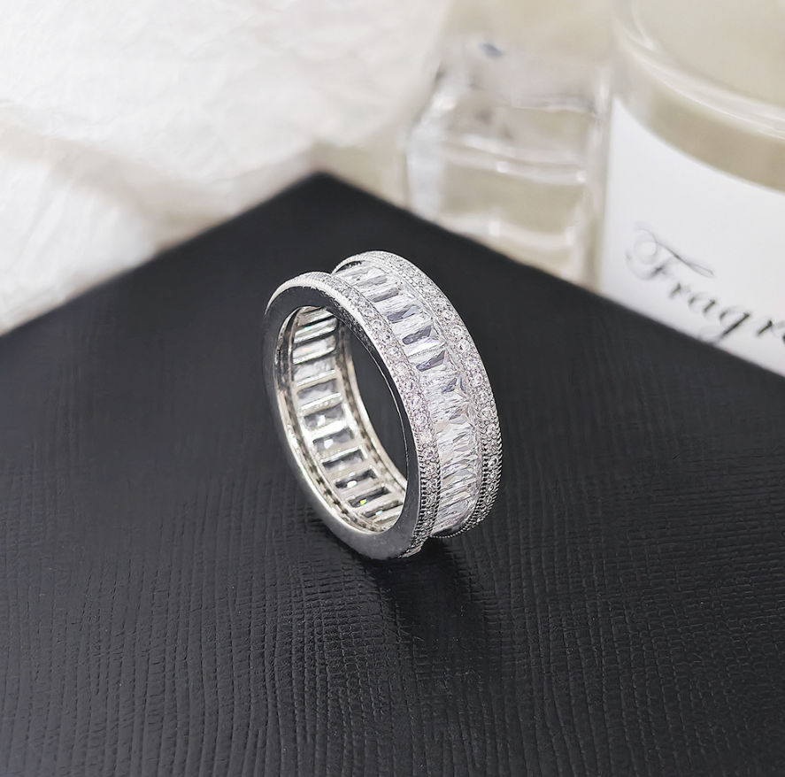 Hip hop full diamond ring electroplated minimalist luxury unisex