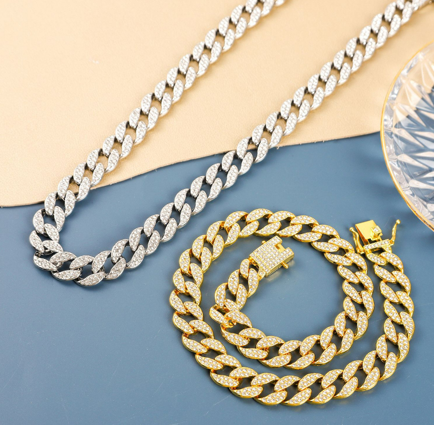 Extra large iced out cuban link chain rhinestone hip hop necklace