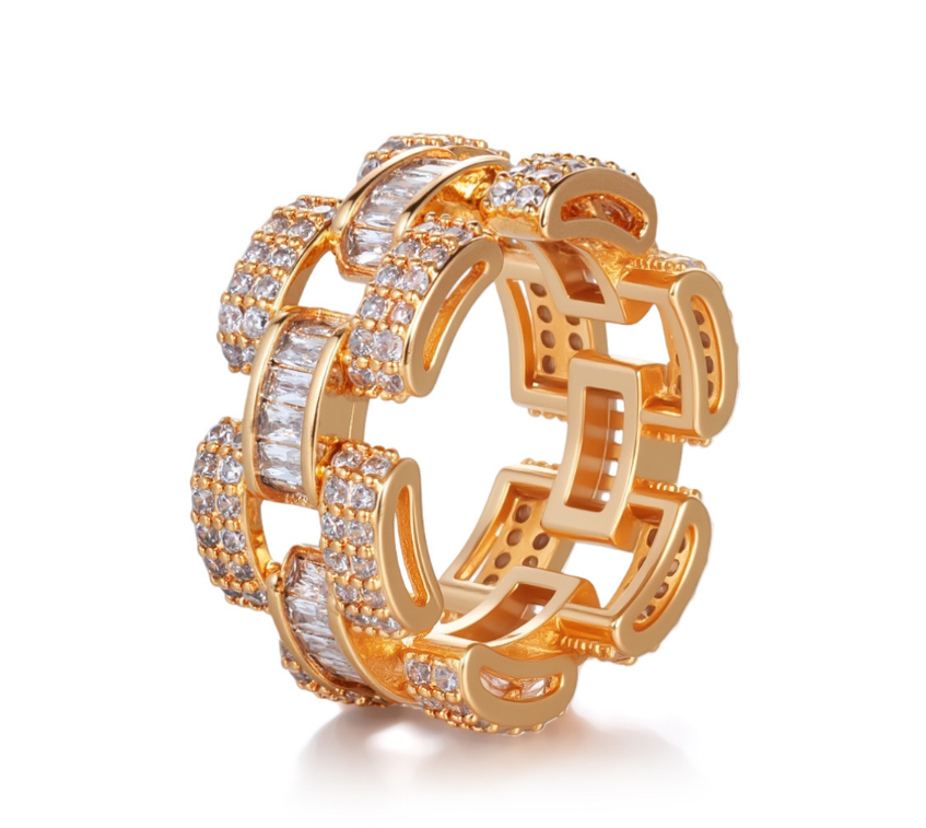 Unisex hip hop Cuban link ring iced out rhinestone CZ