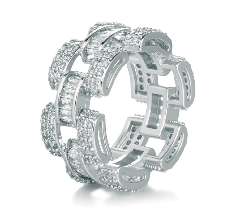 Unisex hip hop Cuban link ring iced out rhinestone CZ