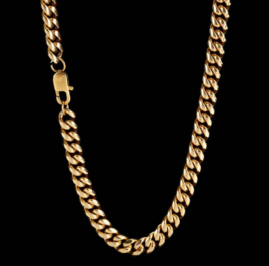 Men’s cuban link chain necklace square buckle titanium steel hip hop style