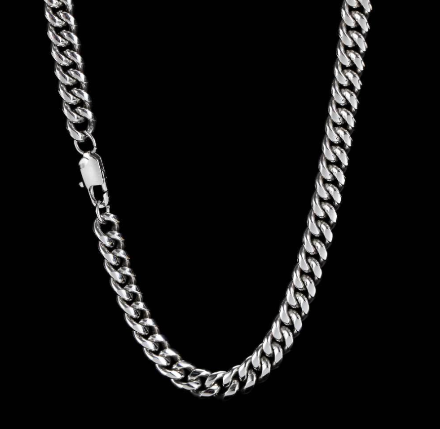 Men’s cuban link chain necklace square buckle titanium steel hip hop style