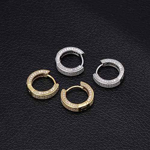 Iced Out CZ Hoop Earrings – 5A Cubic Zirconia Huggie Cartilage Cuff Hypoallergenic Round Circle Earrings for Men & Women