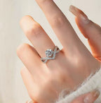 S925 Sterling Silver 1CT V-Shaped Angel Wing Crown Moissanite Ring