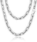 Silver Paperclip Necklace for Men – Diamond-Cut Chunky Stainless Steel Anchor Link Chain Hip Hop Jewelry (18–24 Inch)