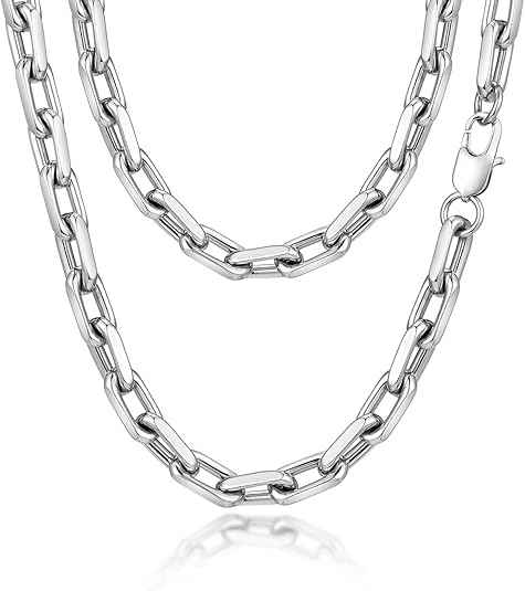 Silver Paperclip Necklace for Men – Diamond-Cut Chunky Stainless Steel Anchor Link Chain Hip Hop Jewelry (18–24 Inch)
