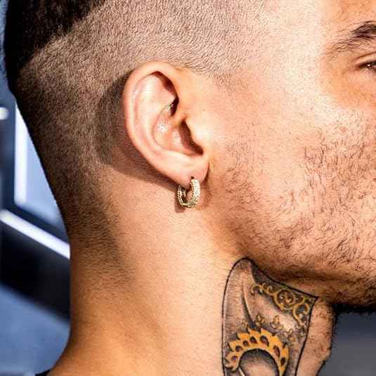 Iced Out CZ Hoop Earrings – 5A Cubic Zirconia Huggie Cartilage Cuff Hypoallergenic Round Circle Earrings for Men & Women