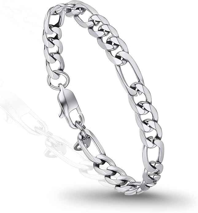 316L Stainless Steel Figaro Chain Bracelet for Men – Hypoallergenic Black, Gold & Silver Tones (6mm / 9mm, 7.5”–8.5”)