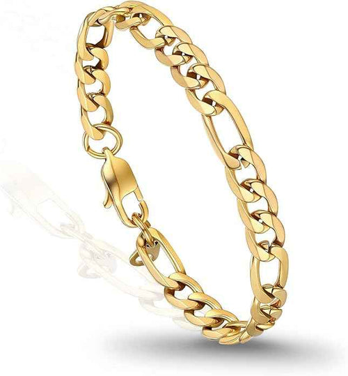 316L Stainless Steel Figaro Chain Bracelet for Men – Hypoallergenic Black, Gold & Silver Tones (6mm / 9mm, 7.5”–8.5”)