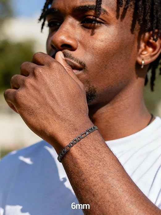 316L Stainless Steel Figaro Chain Bracelet for Men – Hypoallergenic Black, Gold & Silver Tones (6mm / 9mm, 7.5”–8.5”)