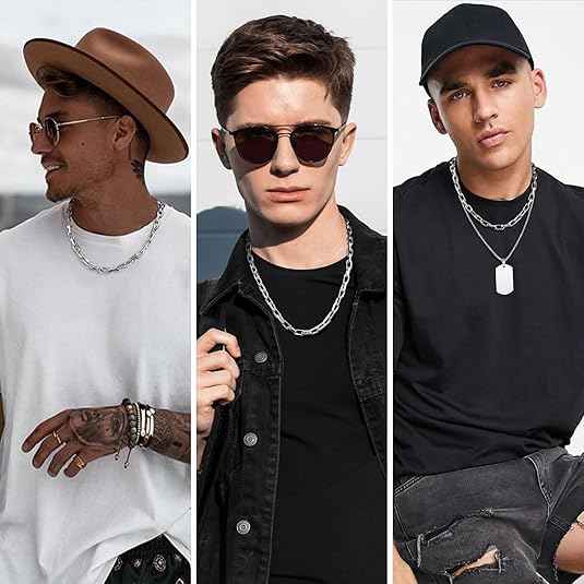 Silver Paperclip Necklace for Men – Diamond-Cut Chunky Stainless Steel Anchor Link Chain Hip Hop Jewelry (18–24 Inch)