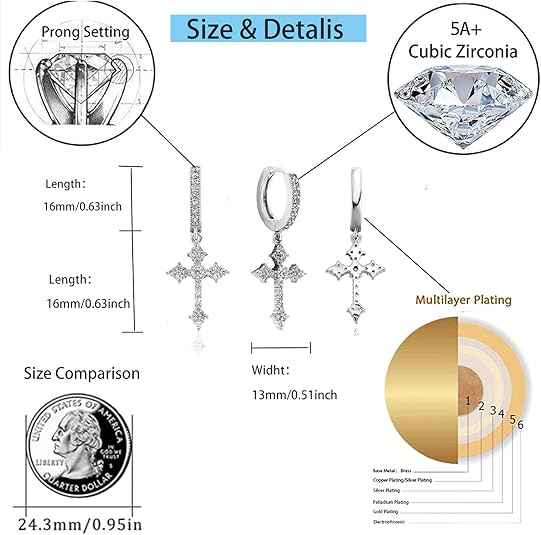 Cross Hoop Dangle Earrings – 14K Gold Plated 5A+ CZ Sterling Silver Drop Earrings for Men & Women