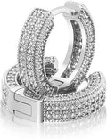 Iced Out CZ Hoop Earrings – 5A Cubic Zirconia Huggie Cartilage Cuff Hypoallergenic Round Circle Earrings for Men & Women