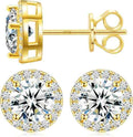 1CT Moissanite Halo Stud Earrings – D Color VVS1 Round Cluster 18K Gold Over 925 Sterling Silver Iced-Out Earrings for Men & Women