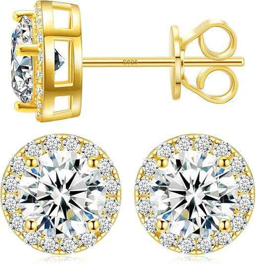 1CT Moissanite Halo Stud Earrings – D Color VVS1 Round Cluster 18K Gold Over 925 Sterling Silver Iced-Out Earrings for Men & Women