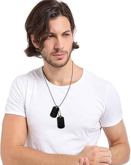 2PCS Double Dog Tag Necklace – White & Black Tone Alloy Enamel Army Name Pendant Chain for Men & Women