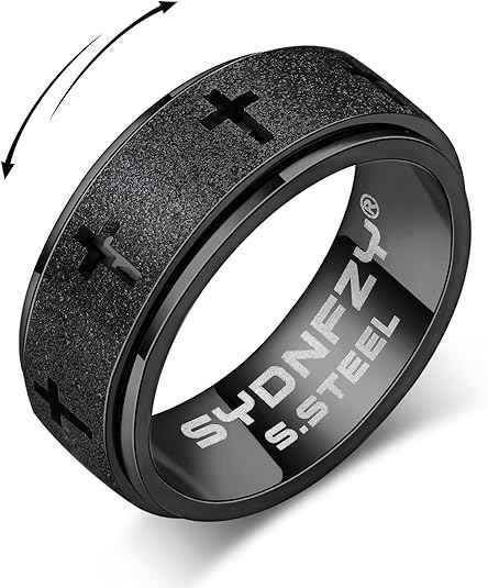 Men’s Anxiety Spinner Ring – Stainless Steel Cross Fidget Spinner Band for Stress Relief (8mm)