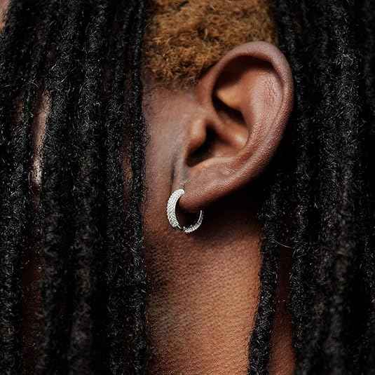 Iced Out CZ Hoop Earrings – 5A Cubic Zirconia Huggie Cartilage Cuff Hypoallergenic Round Circle Earrings for Men & Women