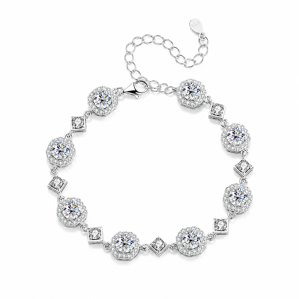 Sterling silver moissanite square bracelet