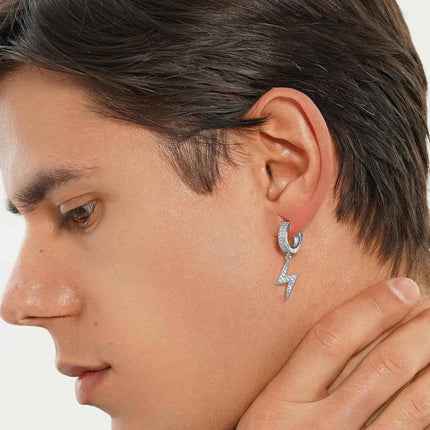 Lightning Bolt Stud Earrings – Full Cubic Zirconia Hip Hop Minimalist Unisex Jewelry