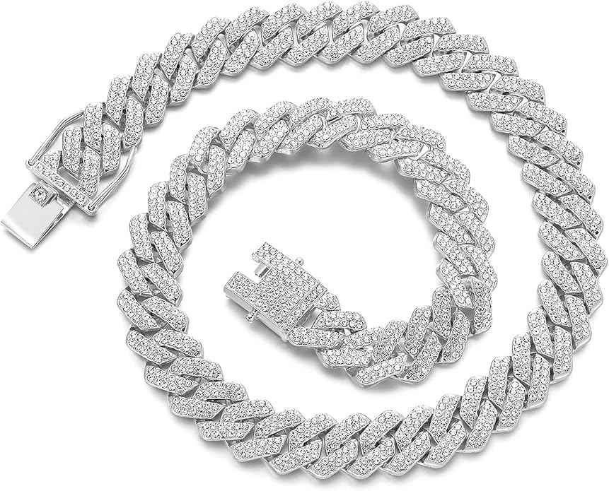 Iced Out Cuban Link Chain – Miami Cuban Necklace Silver & Gold Bling Hip Hop Jewelry for Men & Women