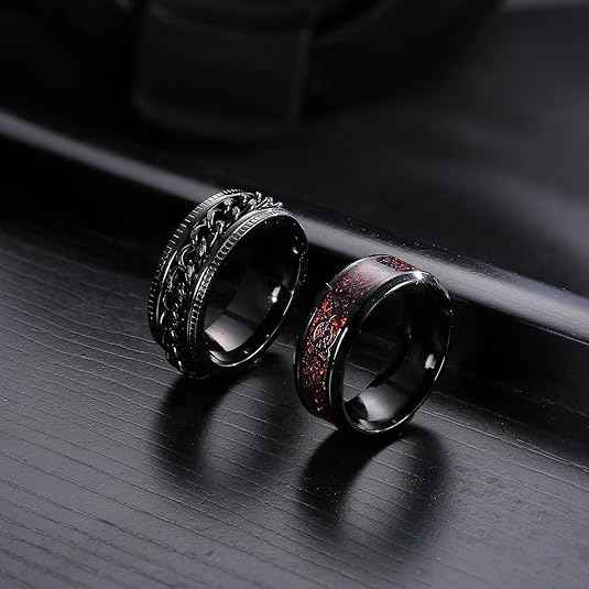 16PCS Stainless Steel Fidget Ring Set – Spinner Chain Band Stress & Anxiety Relief Rings for Men & Women