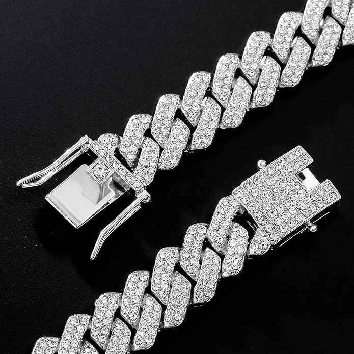 Iced Out Cuban Link Chain – Miami Cuban Necklace Silver & Gold Bling Hip Hop Jewelry for Men & Women