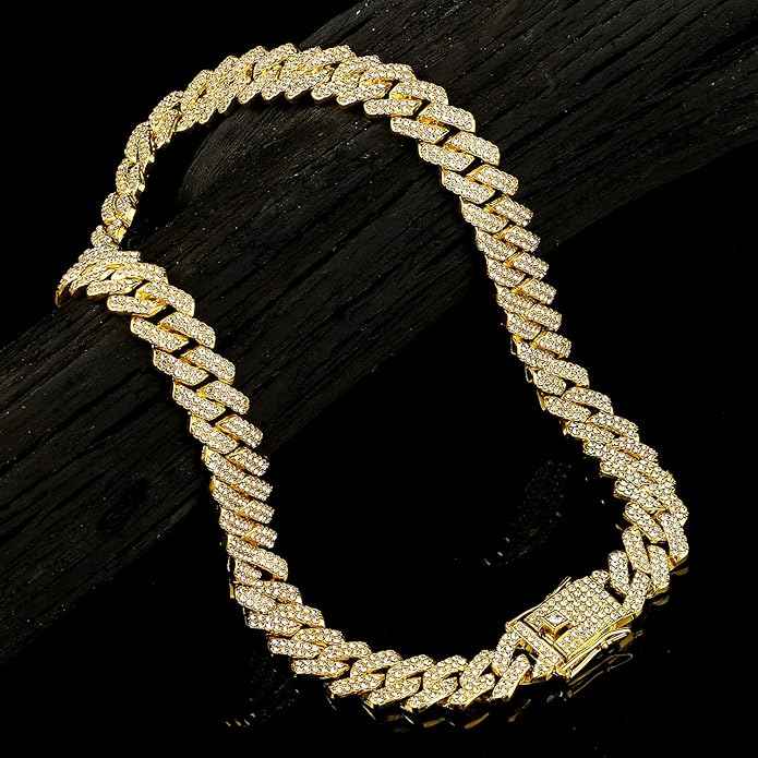 Iced Out Cuban Link Chain – Miami Cuban Necklace Silver & Gold Bling Hip Hop Jewelry for Men & Women