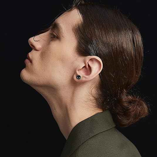 8 Pairs Black CZ Stud Earrings Set – Stainless Steel Silver Cubic Zirconia Barbell Studs for Men & Women