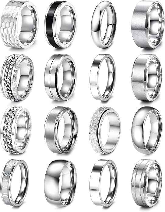 16PCS Stainless Steel Ring Set for Men & Women – Cool Band Rings for Street & Hip Hop Style