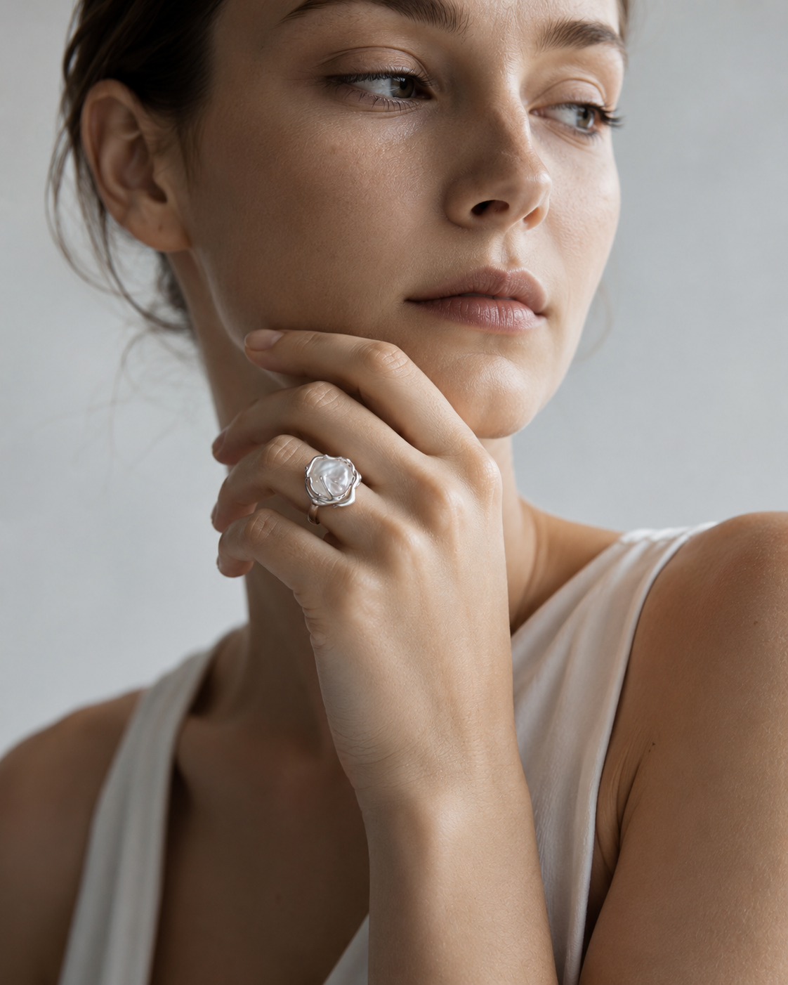 Iridescent Baroque Pearl Ring in  Silver