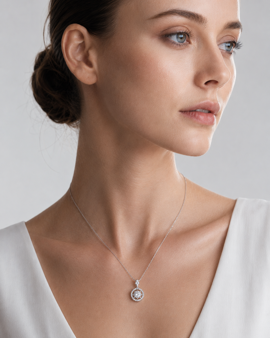 925 Sterling Silver Floating Halo Moissanite Necklace