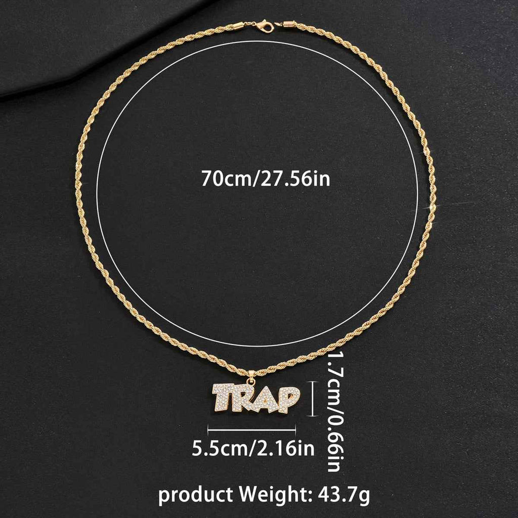 Men’s Cuban Chain Necklace – Hip Hop Letter Pendant with Rhinestone Niche Design