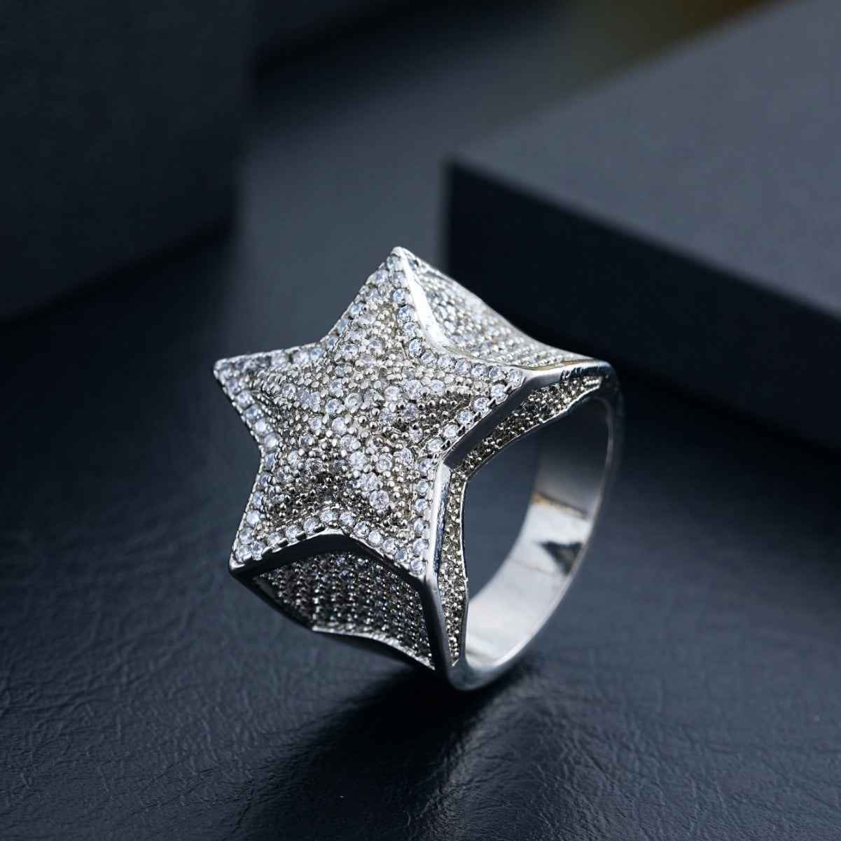 Men’s Hip Hop Five-Point Star Ring – Iced Out Rhinestone Stainless Steel Statement Ring