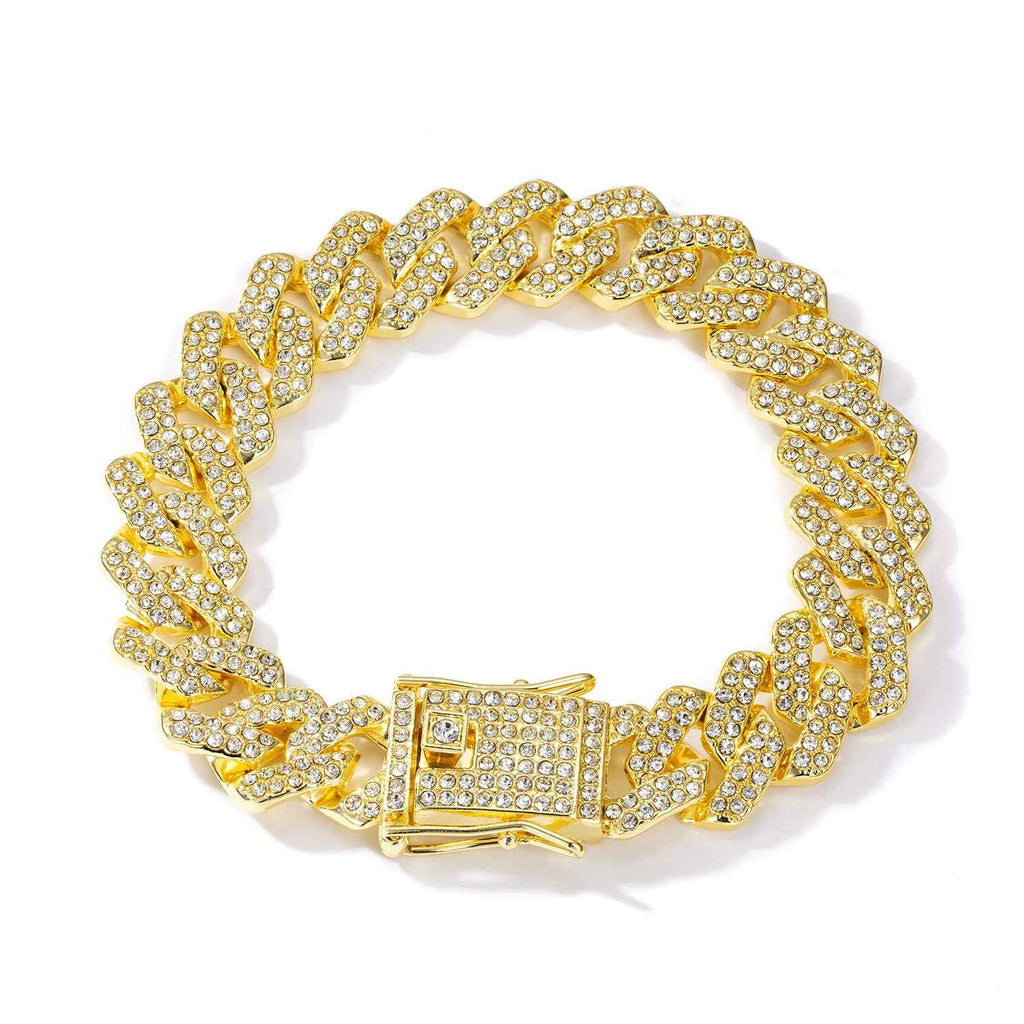 Iced Out Cuban Link Bracelet – Silver Bling Diamond-Style Hip Hop Jewelry for Men & Women
