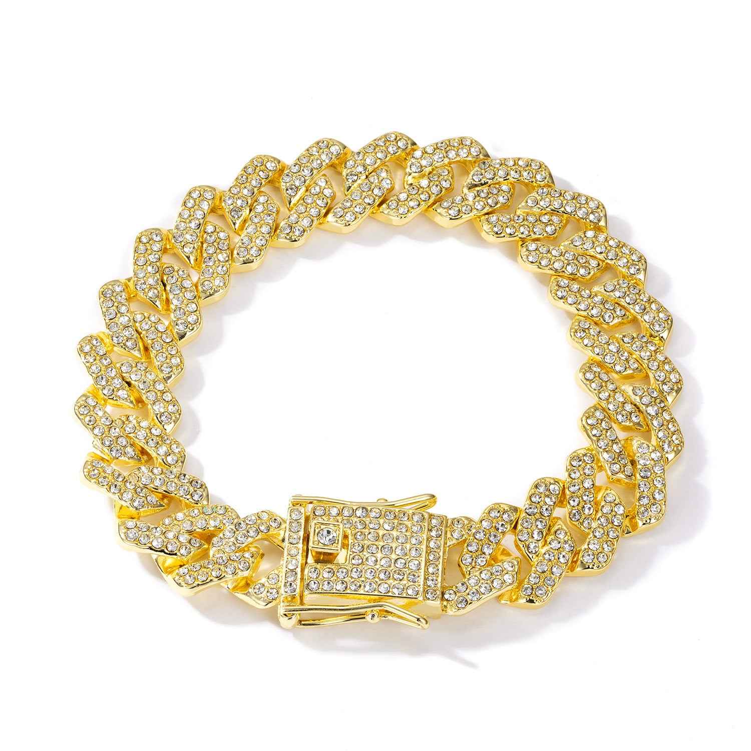 Iced Out Cuban Link Bracelet – Silver Bling Diamond-Style Hip Hop Jewelry for Men & Women