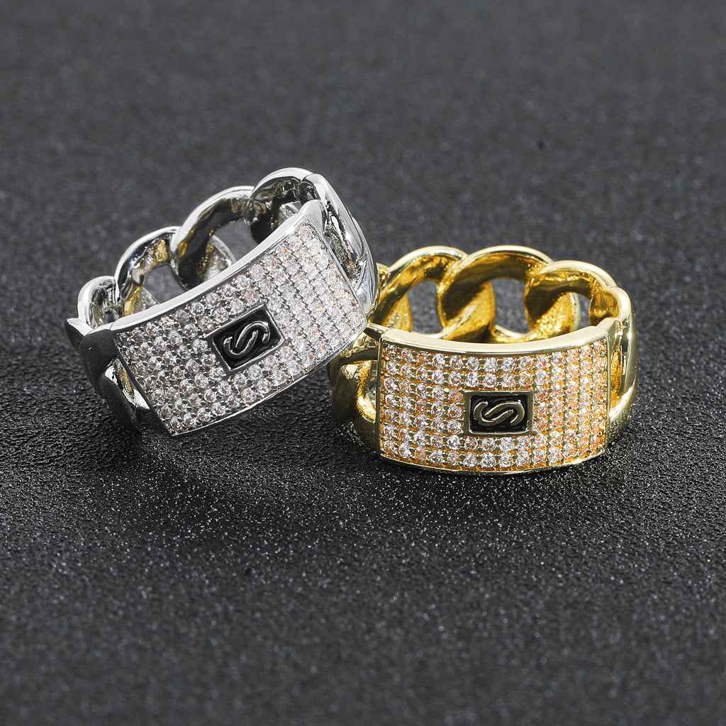 Men’s 14K Gold Plated Geometric Zircon Ring – Iced Out Cuban Link Hip Hop Style