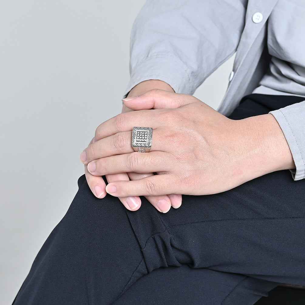 Men’s 18K Gold Plated Titanium Steel Ring – Full Diamond Great Wall Pattern Hip Hop Accessory