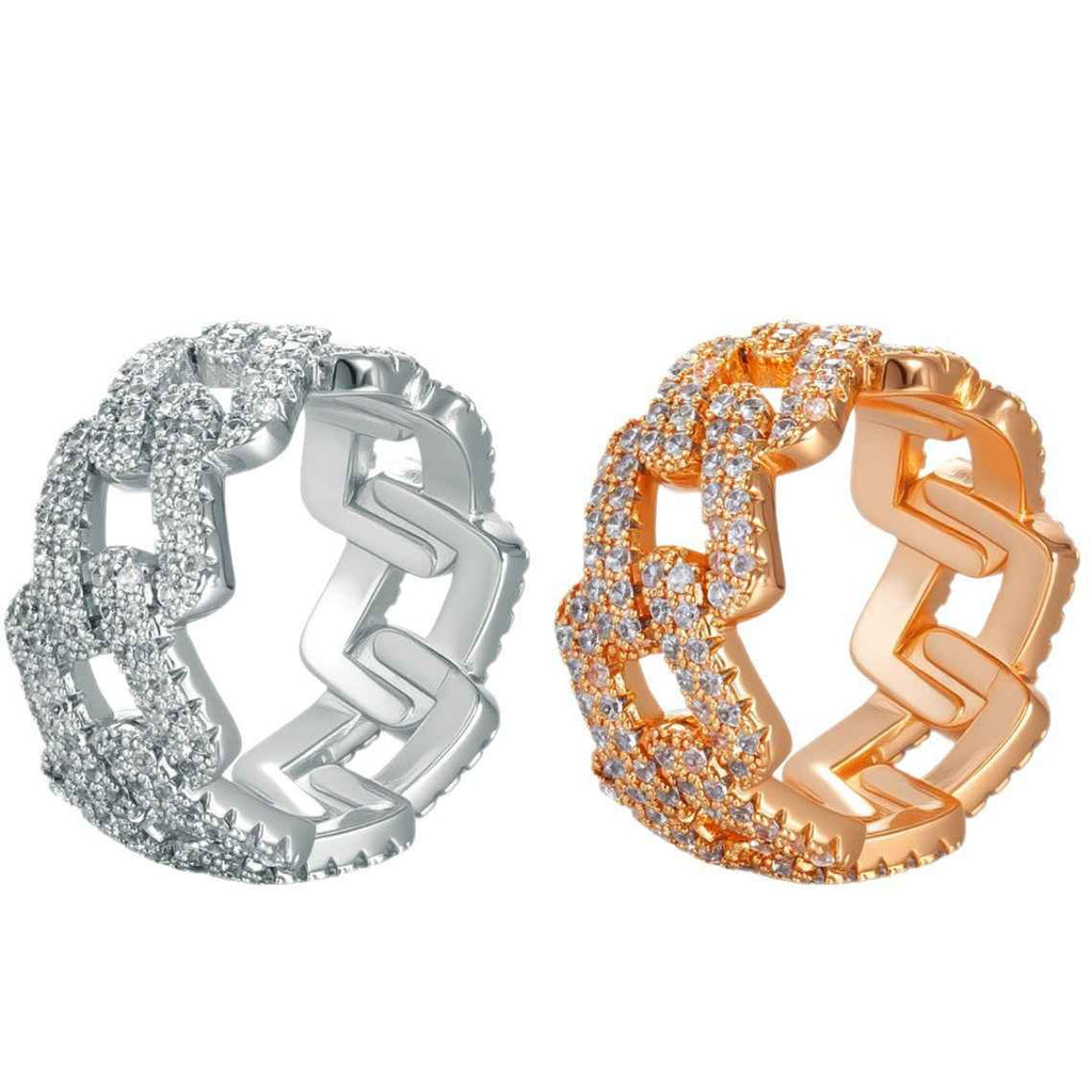 Men’s Hip Hop Cuban Link Ring – Gold-Plated Copper Iced Out 5A CZ Bling Ring