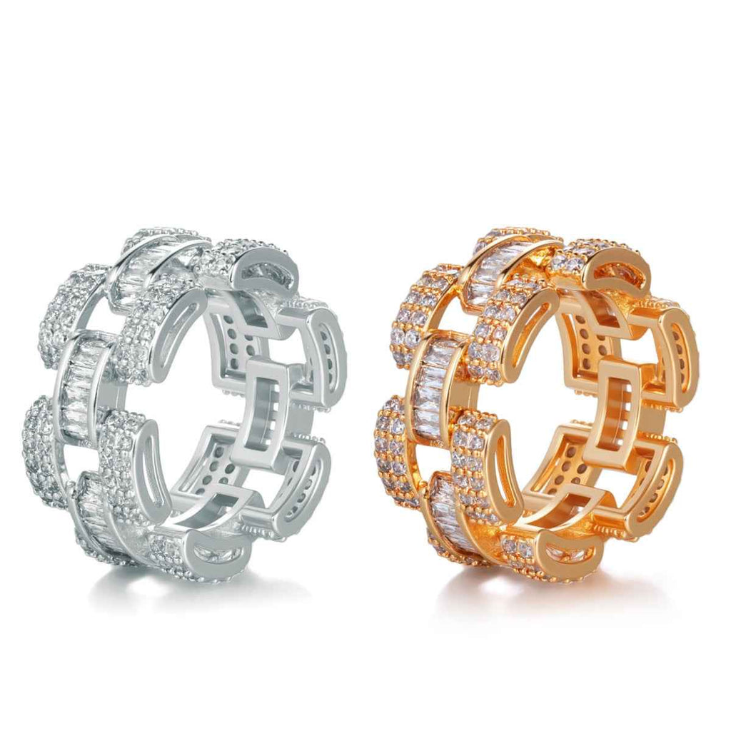 Unisex Hip Hop Cuban Link Ring – Iced Out Rhinestone CZ Punk Street Style Ring