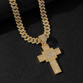 Hip Hop Cross Pendant Necklace – Vintage Cuban Link Alloy Rope Chain with Full Diamond Bling