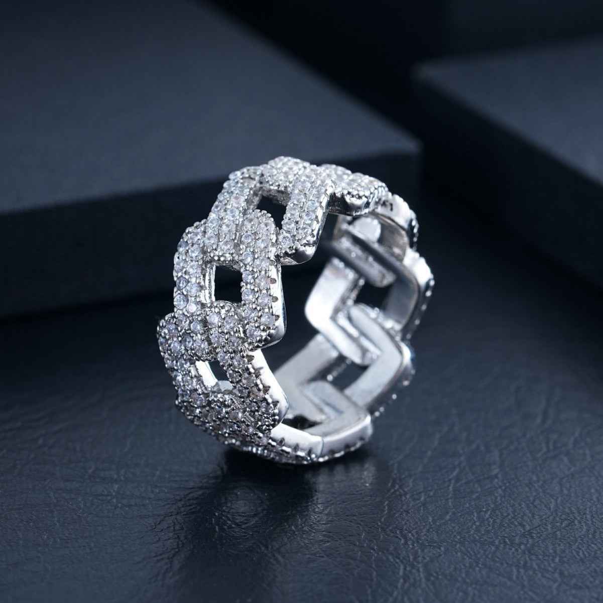 Men’s Hip Hop Cuban Link Ring – Gold-Plated Copper Iced Out 5A CZ Bling Ring