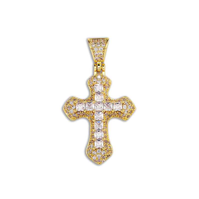 Men’s Hip Hop Colorful Zircon Cross Necklace – Twisted Link Sweater Chain Pendant