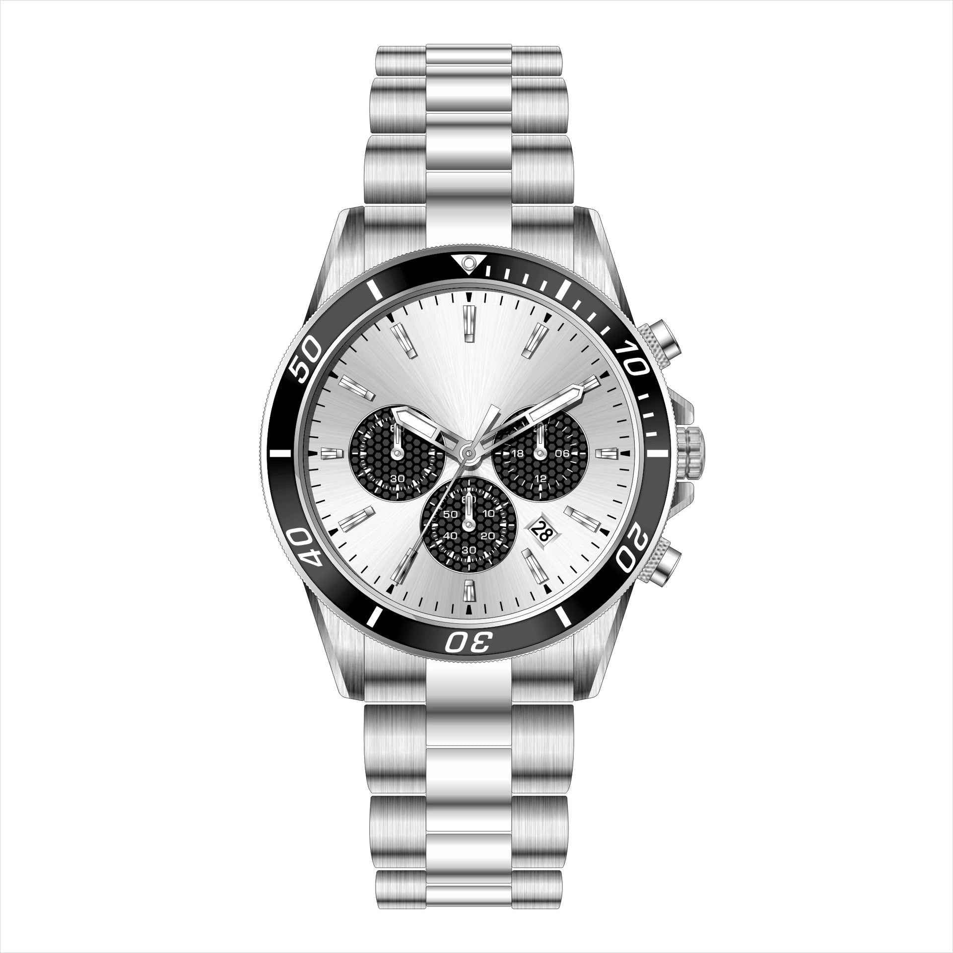 Men’s Hip Hop Style Stainless Steel Watch – Waterproof Quartz Wristwatch