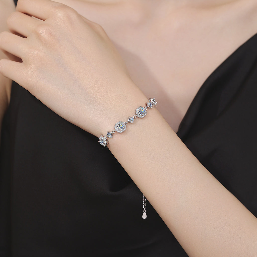 Sterling silver moissanite square bracelet